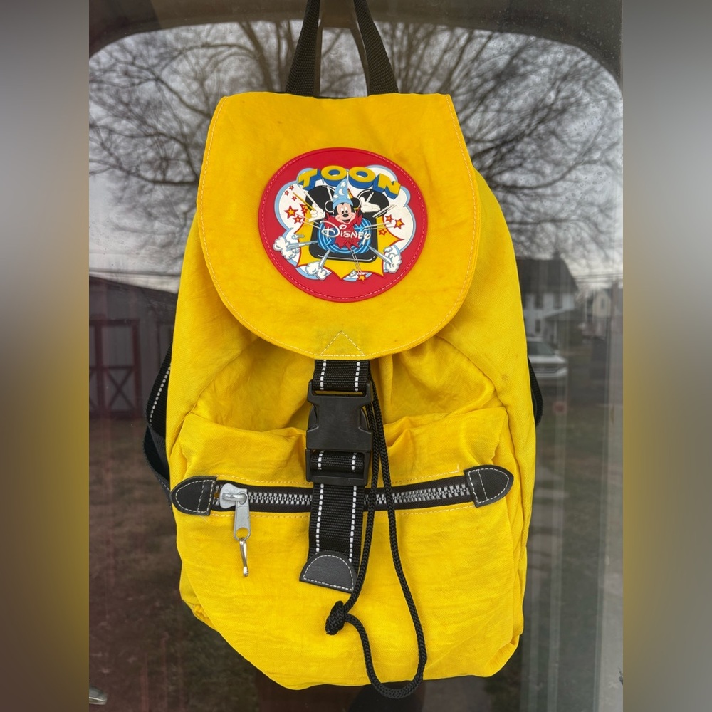 Vintage 90s Disney Yellow Toon Mickey Backpack with Front Pocket